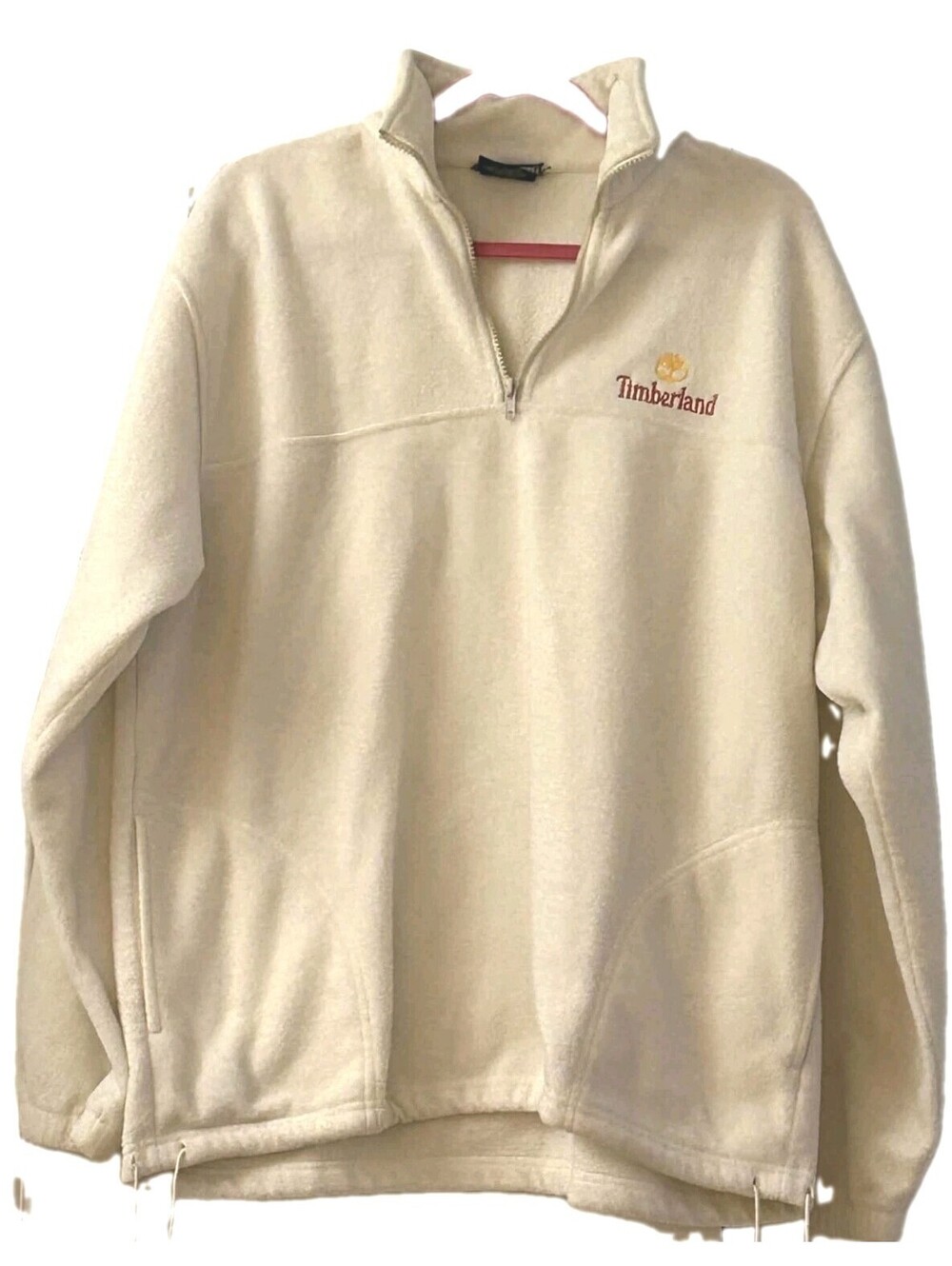 Vtg 90s Timberland Sports Club Fleece Jacket XL Cream White Men's Zip Pullovér
